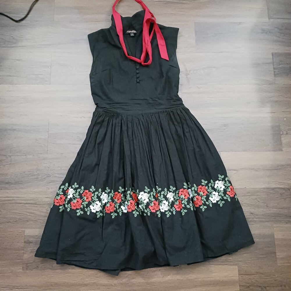 Trashy Diva Frida Retro Vintage Holiday Designer Rose Embroidered Dress Size 8 - Picture 3 of 9
